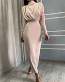 Long Sleeve Ruched Bust Casual Dress