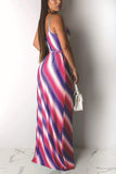 casual striped print strap dress with belt