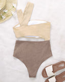 One Shoulder Cutout Ribbed Bikini Set