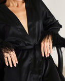 Feather Decor Open Front Tied Detail Robe