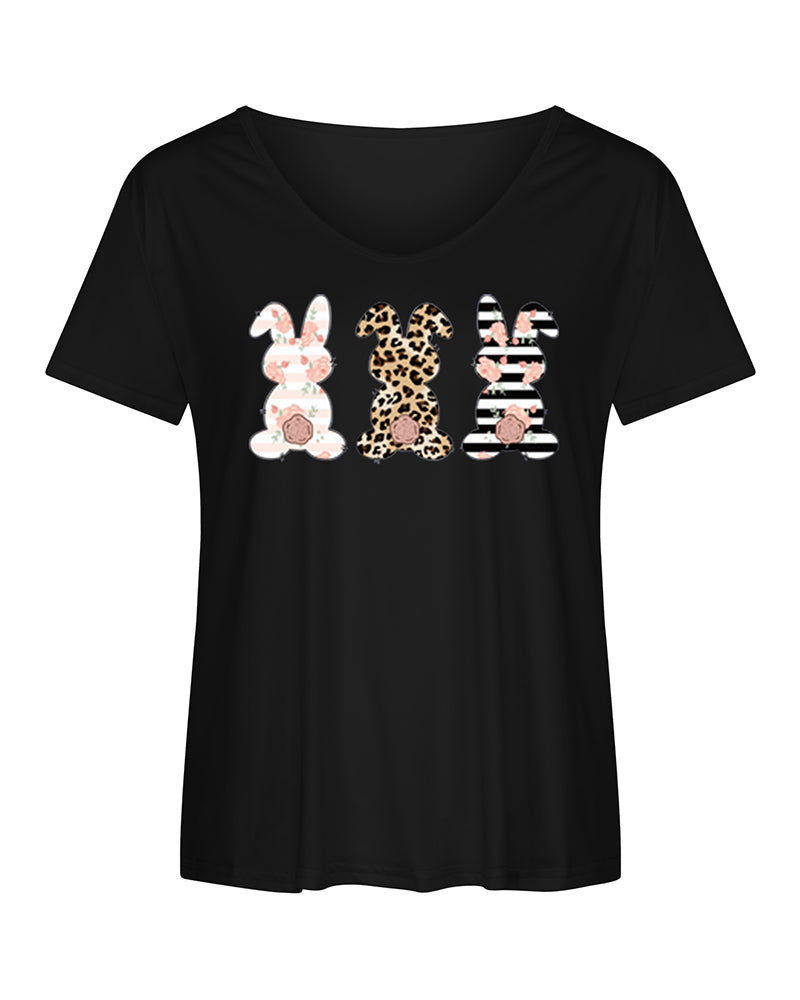 Easter Bunny Cheetah Floral Print Short Sleeve T shirt