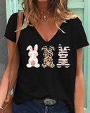 Easter Bunny Cheetah Floral Print Short Sleeve T shirt
