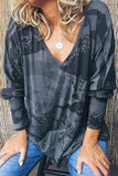 sexy v neck loose print long sleeved top