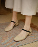 Square Toe Colorblock Chunky Mary Jane Shoes