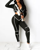 Contrast Piping Zip Front Top & Pant Sets