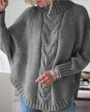 Solid High Neck Batwing Sleeve Sweater