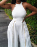 Chain Decor Sleeveless Wide Leg Jumpsuit