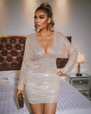 Plunge Long Sleeve Bodycon Sequin Dress