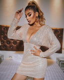 Plunge Long Sleeve Bodycon Sequin Dress