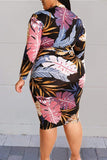 printed hip package zipper large size dress