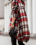 Plaid Print Zipper Front Strap Decor Hooded Coat