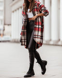 Plaid Print Zipper Front Strap Decor Hooded Coat