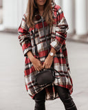 Plaid Print Zipper Front Strap Decor Hooded Coat