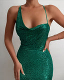 Criss Cross Backless Allover Sequin Party Dress