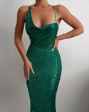 Criss Cross Backless Allover Sequin Party Dress
