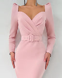 Puff Sleeve Ruched Party Dress With Belt