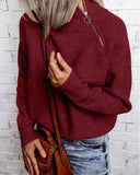 Zipper Design Long Sleeve High Neck Knit Sweater