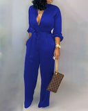 Solid Buttoned Pocket Casual Jumpsuit