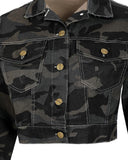 Camouflage Print Button Pocket Design Crop Jacket