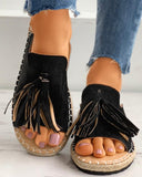 Tassel Detail Peep Toe Flat Sandals