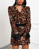 Choker V Leopard Lace Cuff Belted Dress