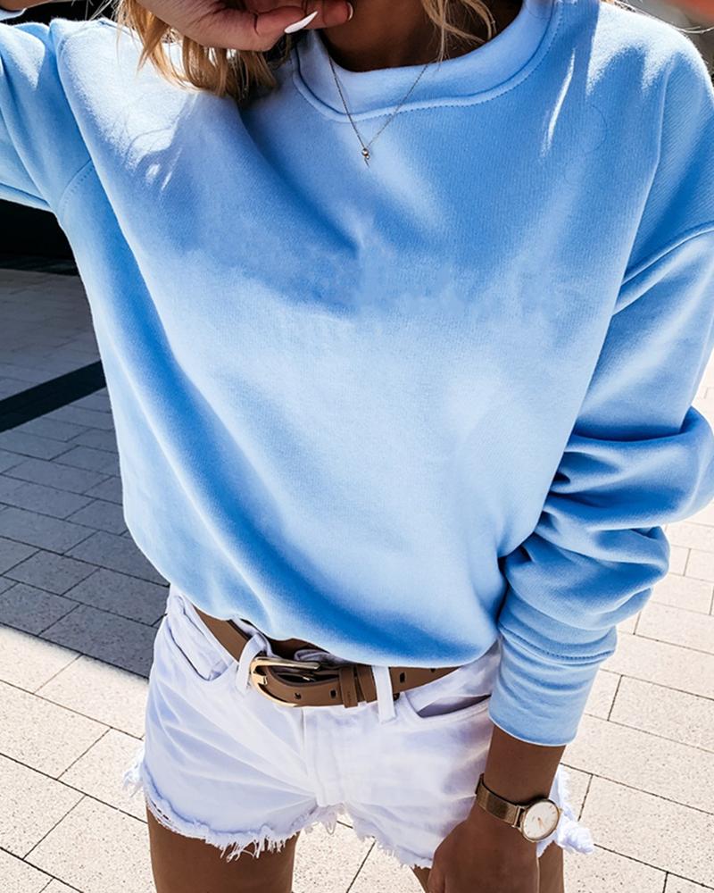 Solid Long Sleeve Casual Sweatshirt