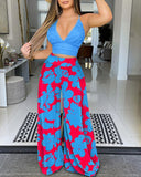Crochet Lace Cami Top & Floral Print Wide Leg Pants Set
