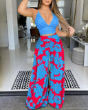 Crochet Lace Cami Top & Floral Print Wide Leg Pants Set