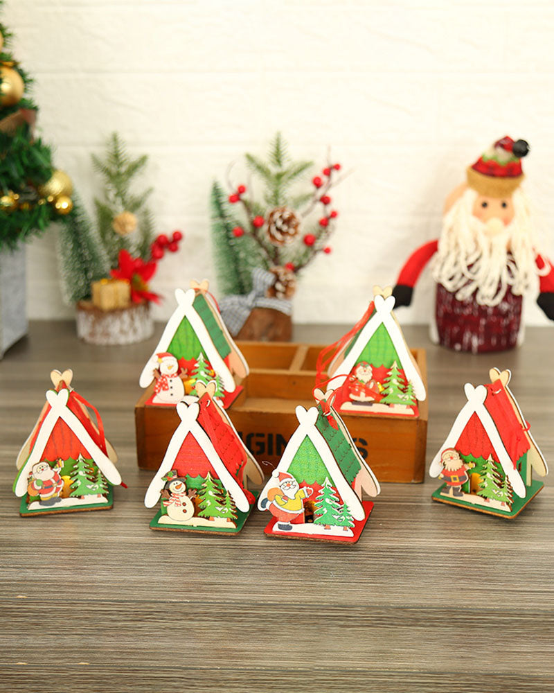 Christmas Luminous Wooden House Creative Small House Ornament Home Party Christmas Tree Pendant