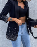Rhinestone Decor Shawl Collar Long Sleeve Blazer