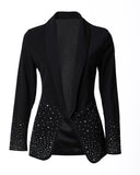 Rhinestone Decor Shawl Collar Long Sleeve Blazer