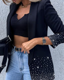 Rhinestone Decor Shawl Collar Long Sleeve Blazer