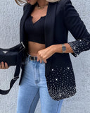 Rhinestone Decor Shawl Collar Long Sleeve Blazer