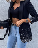 Rhinestone Decor Shawl Collar Long Sleeve Blazer