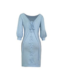 Lace up Tied Detail Lantern Sleeve Casual Dress