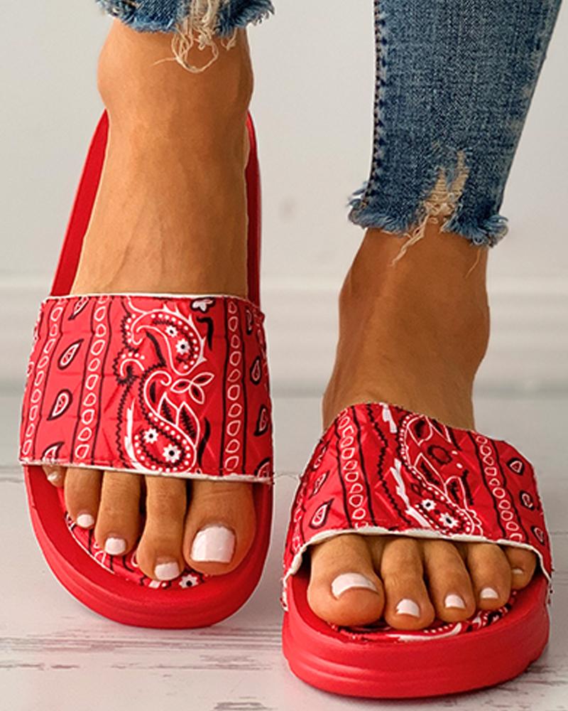 Paisley Print Open Toe Casual Flat Sandals