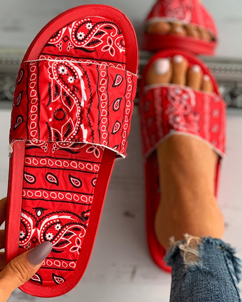 Paisley Print Open Toe Casual Flat Sandals