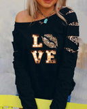 Valentine's Day Leopard Heart Letter Print Cutout Top