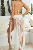 Sexy Solid Tassel Hollowed Out Frenulum Backless Swimwears Cover Up