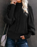 Lantern Sleeve High Neck Cable Knit Warm Sweater
