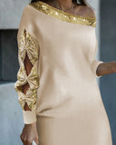 Contrast Sequin Bowknot Design Casual Dress