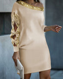 Contrast Sequin Bowknot Design Casual Dress