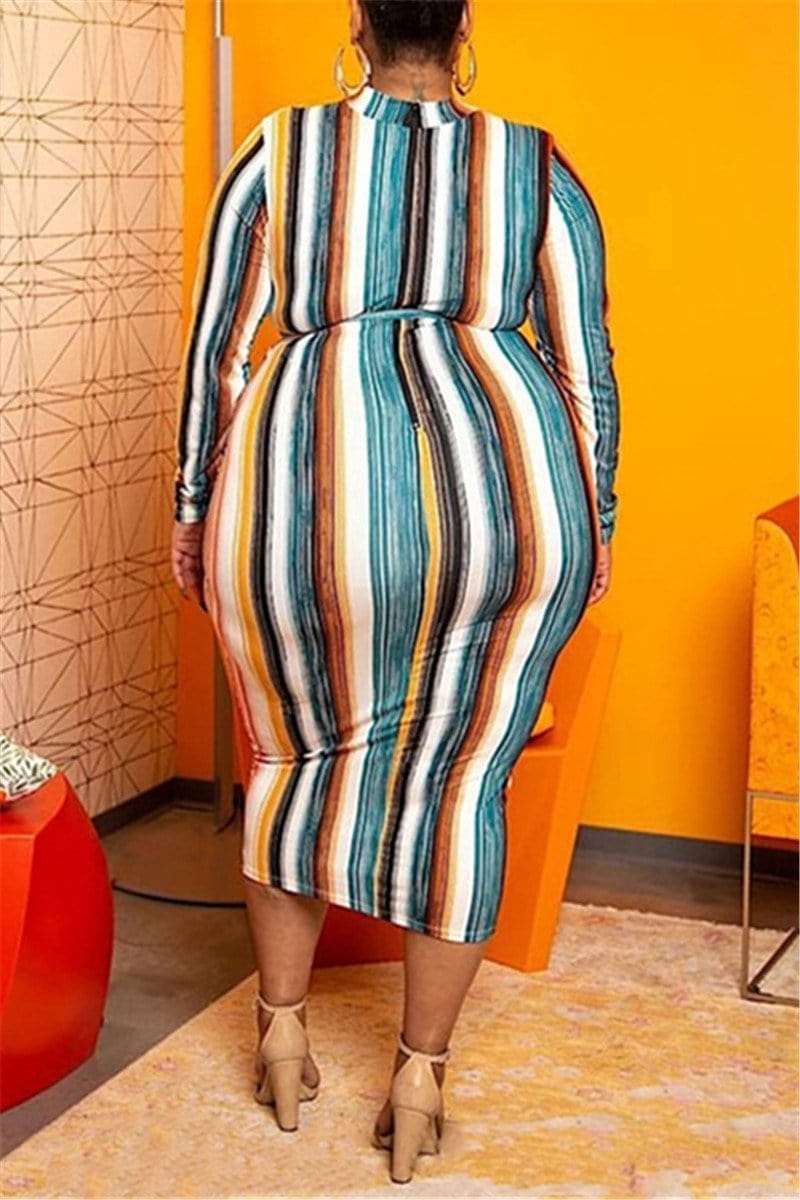fashion casual striped print dress 1