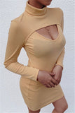 fashion sexy solid color turtleneck long sleeve dress