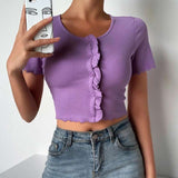 fashion sweet solid color short top