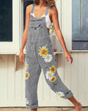 Thin Strap Floral Embroidery Pocket Suspender Jumpsuit
