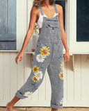 Thin Strap Floral Embroidery Pocket Suspender Jumpsuit