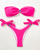 Bandeau Ruched Rhinestone Decor Bikini Set