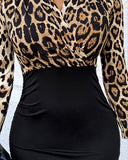 Cheetah Print Colorblock Bodycon Dress
