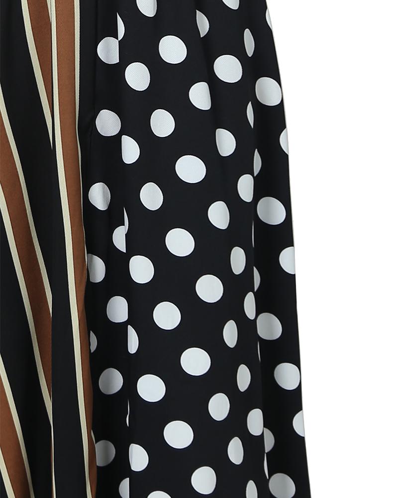 Dots & Stripes Plunge Slit Maxi Dress